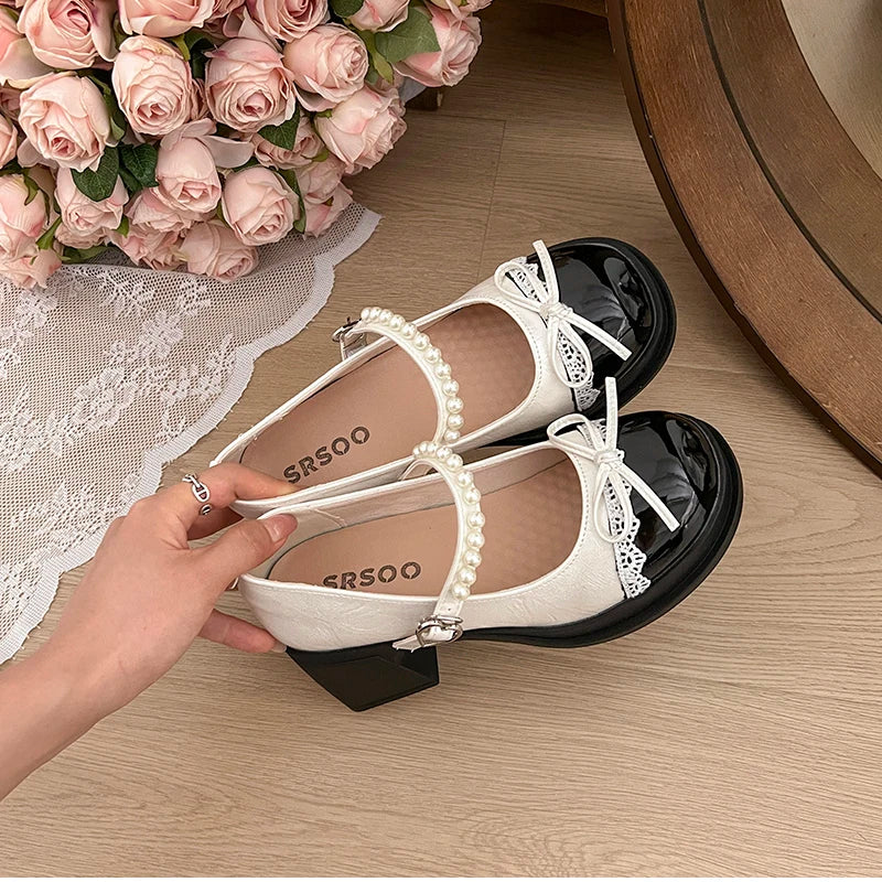 LBSFY -Platform Thick Heel Women Mary Jane Shoes Fashion Butterfly-knot Dress Shoes Ladies Outdoor Leather Pumps