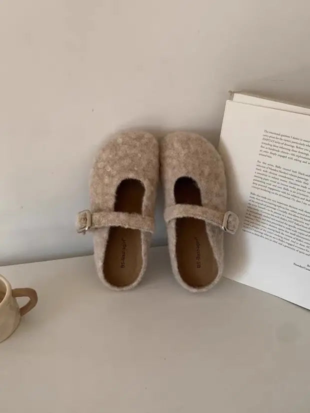 LBSFY -Big Size 43 Women Lambswool Slippers Winter Sheep Fur Shoes Ladies Flat Cotton Slides Home Pantuflas Daily Slip On Furry Mules