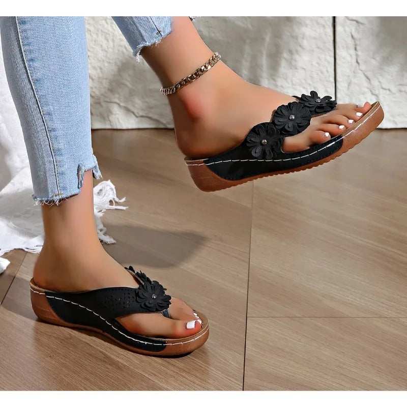 LBSFY -Women Orthopedic Sandals Casual Wedge Sandals Breathable Thick Sole Beach Shoes Comfortable Clip Toe Sandals for Outdoor Travel