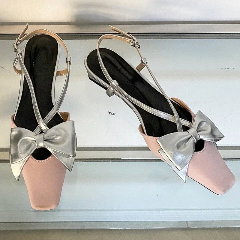 LBSFY  -  Cute Butterfly-knot Women Sandals Shallow Elegant Office Lady Slingback Shoes Low Heel Cross-tied Dress Shoes Zapatos De Mujer