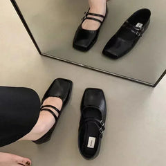 LBSFY -New Square Toe Comfortable Casual and Versatile Spring and Summer Flat Shoes Elegant and Fashionable Retro Women's Shoes