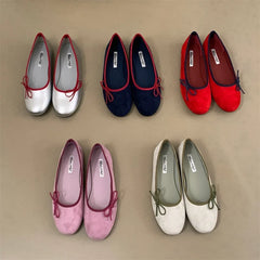 LBSFY  -Brand Women Flats Fashion Bow-knot Round Toe Shallow Slip On Ladies Boat Shoes Soft Flat Heel Dress Ballerinas Shoes Mu