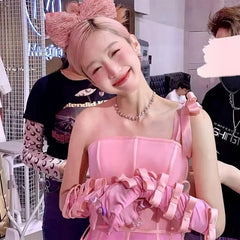 Lbsfy Sweet Bow Glove Diamond Birthday Party Decoration Photography Prop Y2K Girl Silk Sleeve Japanese Arm Cover Satin Arm Sleeve