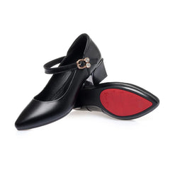 LBSFY  -  Women Spring Shoes Mid Heel 2025 Genuine Leather Women Commuter Shoes Round Toe Shallow Mouth Large Size 41 42 43 Women's Shoes