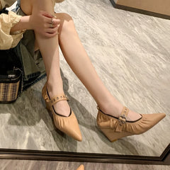 LBSFY  -  NEW Spring/Autumn Women Pumps Pointed Toe Wedges Shoes Genuine Leather Shoes for Women Fashion Black Shallow Buckle Women Shoes