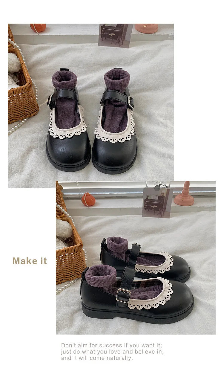 LBSFY -Lace Princess Kawaii Cute Lolita Shoes Student Jk Uniform Shoe Retro Sweet Girls Vintage Black Brown Gothic Round Toe Loafers