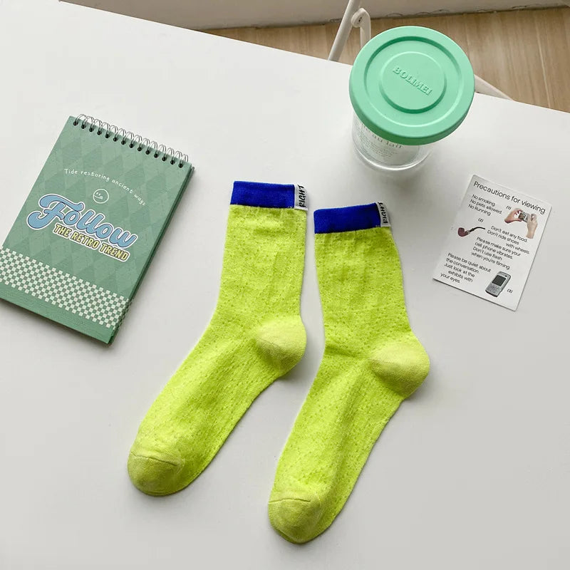 Lbsfy Women's Socks New Fashion Mixed-color Casual Simple Korean Style Striped Socks Female Breathable Cotton Girls School Crew Socks
