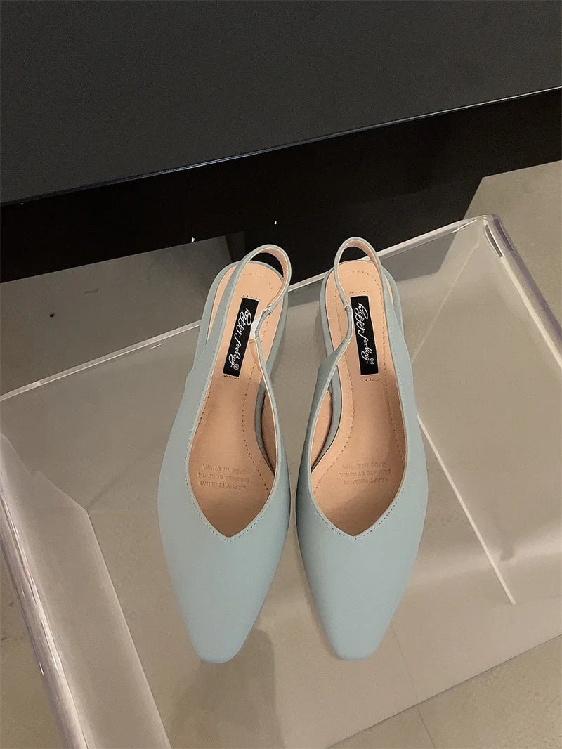 LBSFY -Women Flats Low Heel Slingback Sandals Slip On Shallow Mules Shoes Pointed Toe Female Office Lady Work Shoes Mujer
