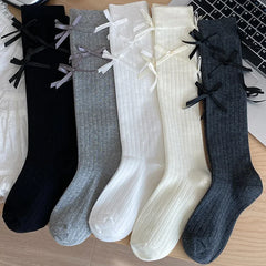 Lbsfy Lolita Long Socks Women Bandage Ribbon Bow Sweet Girls Kawaii Cute Middle Tube Socks Ballet Style Solid Color Black White Socks