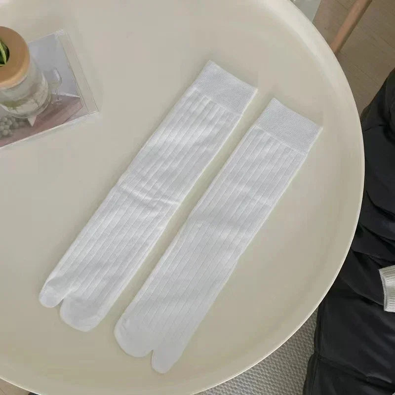Lbsfy 1/3pairs Cotton Two-Toed Thigh High Socks Women Girls Two Fingers Stockings Long Tube Split Toe Socks Black White Harajuku Sox