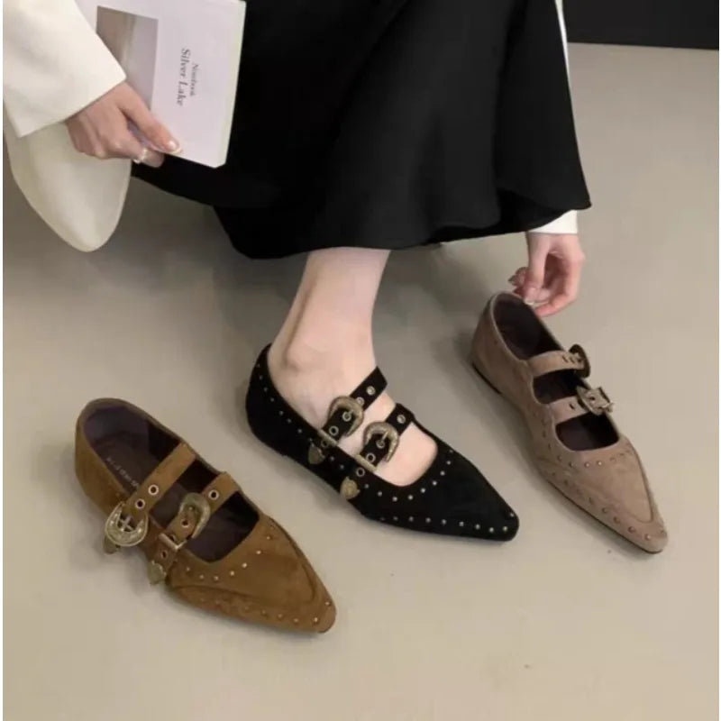 LBSFY -New Pointed Toe Women Mary Jane Shoes Fashion Shallow Buckle Shoes Ladies Casaul Dress Low Heel Leather Shoes Zapatos De Mujer