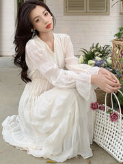 LBSFY -Elegant Princess Evening Dress for Women High Waist A-line V-Neck Autumn French Casual Prom Robe One Piece Vestidos Mujer New