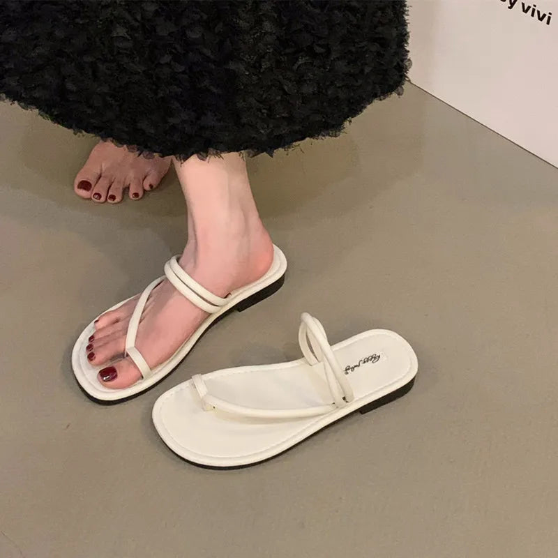LBSFY -Summer New Brand Women Slippers Fashion Narrow Band Ladies Elegant Slides Flat Heel Outdoor Gladiator Shoes Beach Shoes