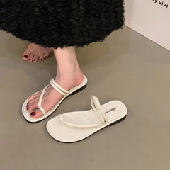 LBSFY -Summer New Brand Women Slippers Fashion Narrow Band Ladies Elegant Slides Flat Heel Outdoor Gladiator Shoes Beach Shoes