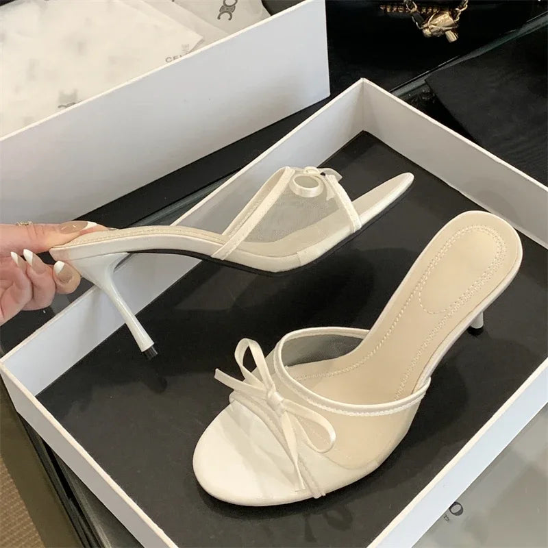 LBSFY -Summer Butterfly-knot Woman Slippers Elegance Stripper Thin Low Heels Ladies Mules Slides Shoes Zapatos De Mujer