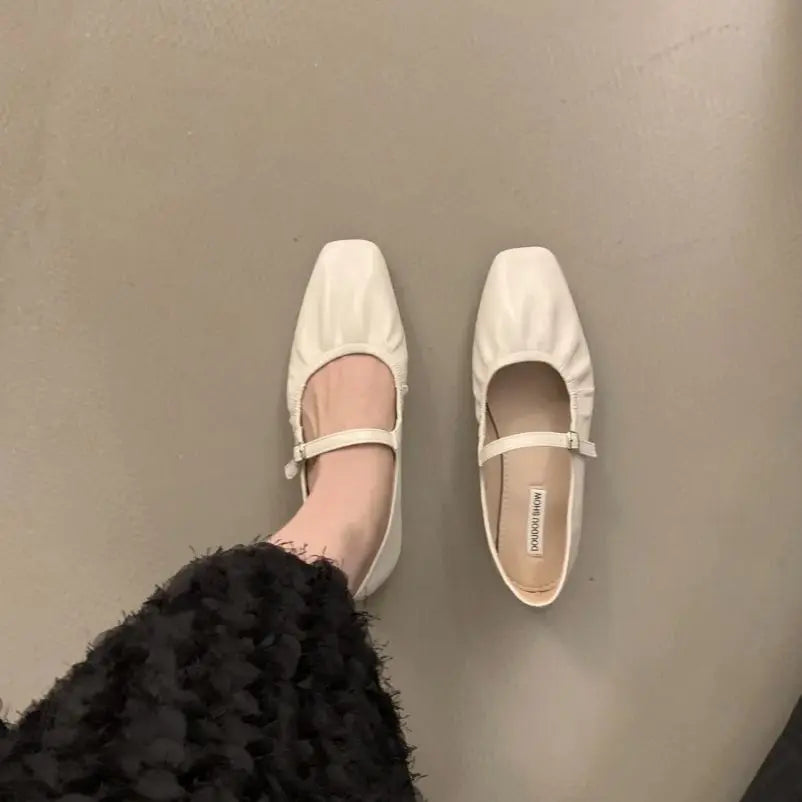 LBSFY -New Brand Women Flats Fashion Square Toe Shallow Mary Jane Shoes Soft Casual Ballet Shoes Slingback Shoes Mujer