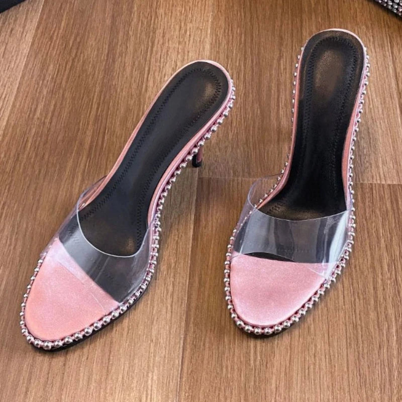 LBSFY  -  Black Studds High Heels Slippers Ladies Brand Designer Summer Transparent Strappy Shoes for Women Pink Party Pumps Chinelos