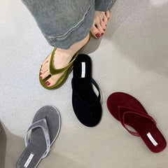 LBSFY  -  2024 Designer Summer Woman Slippers Fashion Clip Toe Flats Heel Silvery Ladies Outdoor Beach Shoes Flip Flop