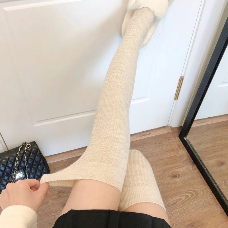 Lbsfy Stockings Winter Solid Color Thigh High Medias Over The Knee Cute Lolita Socks Woman Thick Warm Stockings Long Leg
