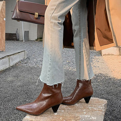 LBSFY  -  Fashion Short Boots Women's New High Quality Genuine Leather Pointed Head Cone Heel Boots Commuter Calf Ankle Boots