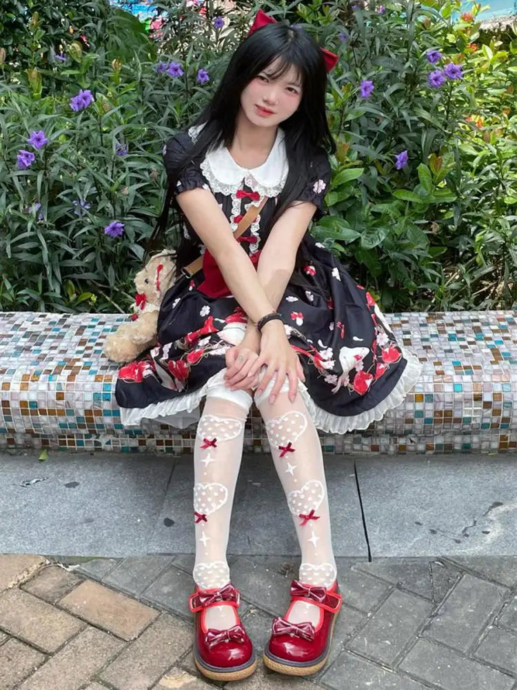 LBSFY  -  Wedge Round Big Toe Lolita Shoes Kawaii Bowknot Harajuku Japanese Jk Uniform Student Casual College Cute Girls Shoes