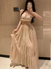 LBSFY -Y2K Elegant French Fashion Women's Evening Dresses Sequin Vintage V-Neck Backless Sexy Slim Midi Dress Prom Female Clothes New