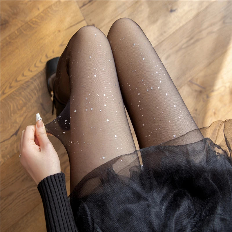 Lbsfy Vintage Women Sexy Thin Sparkling Sequin Silky Pantyhose Elastic Black Sexy Anti-Snag Night Club Tights Seamless Stockings