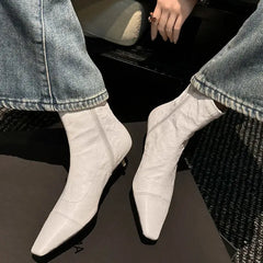 LBSFY  -  Plus Size 34-41 New Genuine Leather Boots Women Zipper Pointed Toe Mid Heels Autumn Winter Ankle Boos Wool Snow Boots