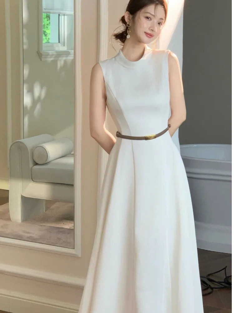 LBSFY -Vintage Elegant French Women's Prom Long Dresses Chic O-Neck A-Line Sleeveless Black White Patchwork Dress Party Evening Vestido