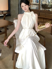 LBSFY -Summer Spring French Halter Womens Dresses Elegant Off Shoulder Birthday Party Midi Dress Female Holiday Loose Casual Vestidos