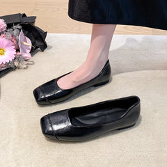 LBSFY -New Women's Genuine Leather Shoes Woman Square Toe Slip-on Loafers Casual Comfort Walk Shoes For Women Daily Outdoors Flat Shoes