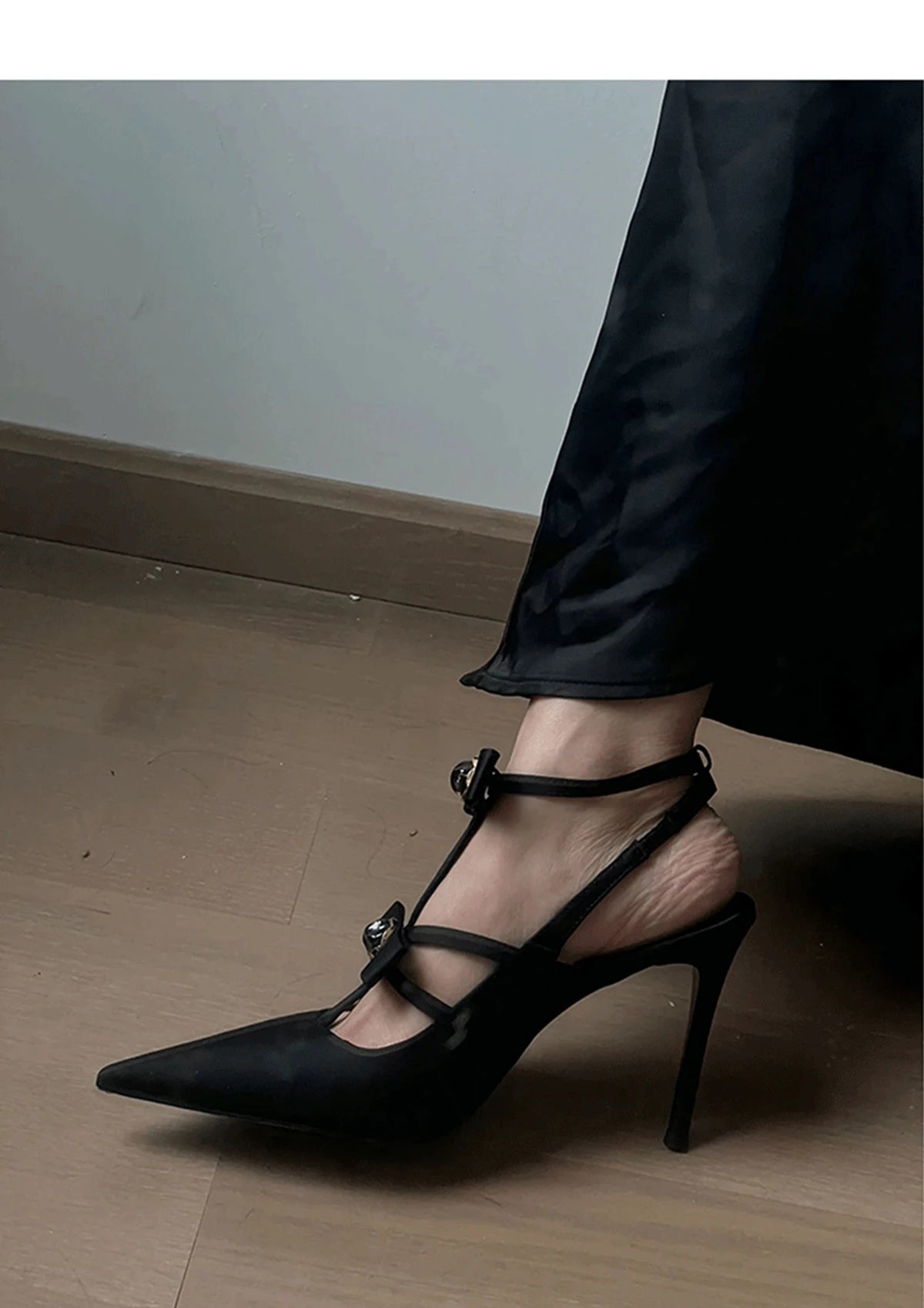 LBSFY  - Spring And Summer New Sexy Black High-heeled Shoes Women's Stiletto Toe Buckle Sandals