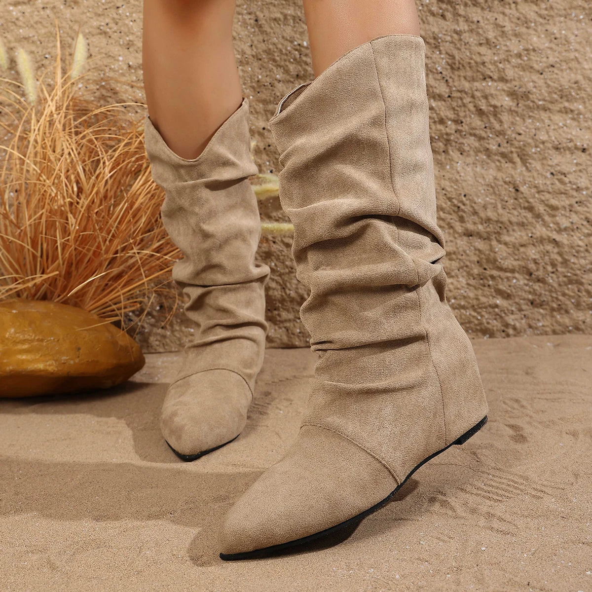 LBSFY -Designer New Shoes Women  Spring Knee High Boots Black White Tall Boots Woman Pleated Low Heel Casual Leather Female Long Shoes