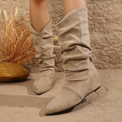 LBSFY -Designer New Shoes Women  Spring Knee High Boots Black White Tall Boots Woman Pleated Low Heel Casual Leather Female Long Shoes