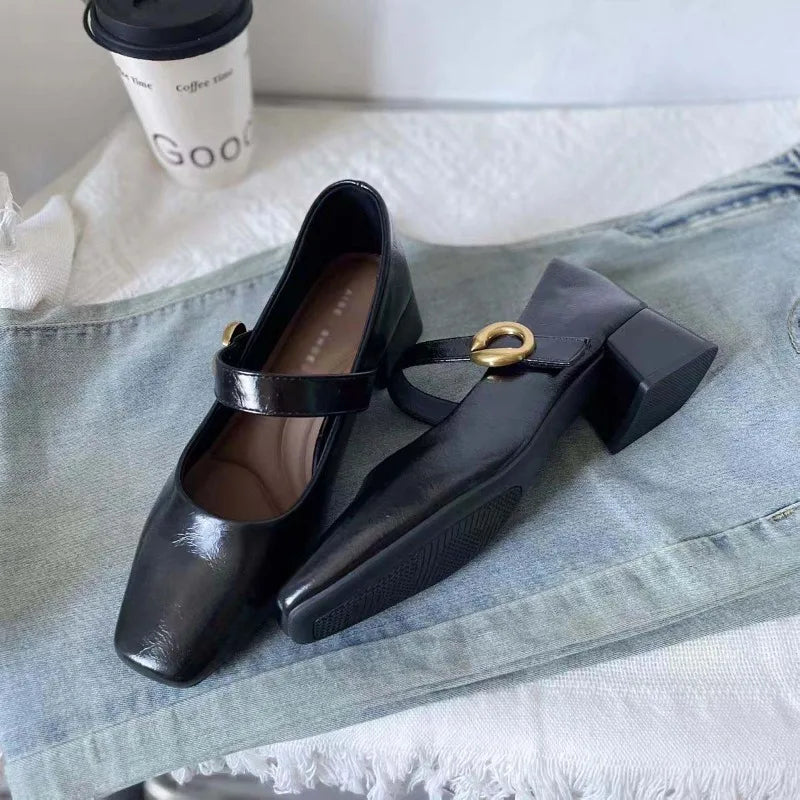 LBSFY -New Style Fashionable Designer Vintage Women Mary Jane Shoes Women's Square Toe Shoes Spring Autumn Elegant Low Heels Sandals