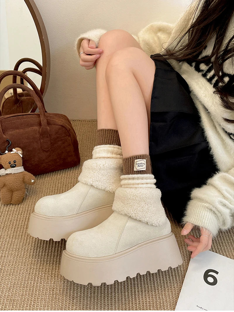 LBSFY  -  Winter Warm Plush Women Snow Boots Fashion Platform Flats Cotton Shoes Concise Short Botas De Mujer
