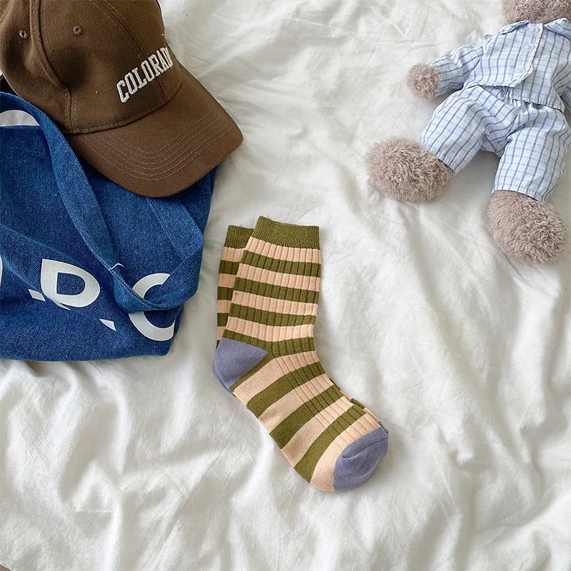 Lbsfy Socks Women Autumn Spring Winter Korea Style Harajuku Street Sport Cotton Stripes Casual Skateboard Mid-tube Sock For Girls Gift