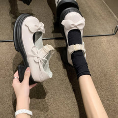 LBSFY -Luxury Platform Women Single Lolita Shoes Autumn Patent Leather Ankle Bow Mary Jane Shoes Woman Loafers Topsiders Ballerinas