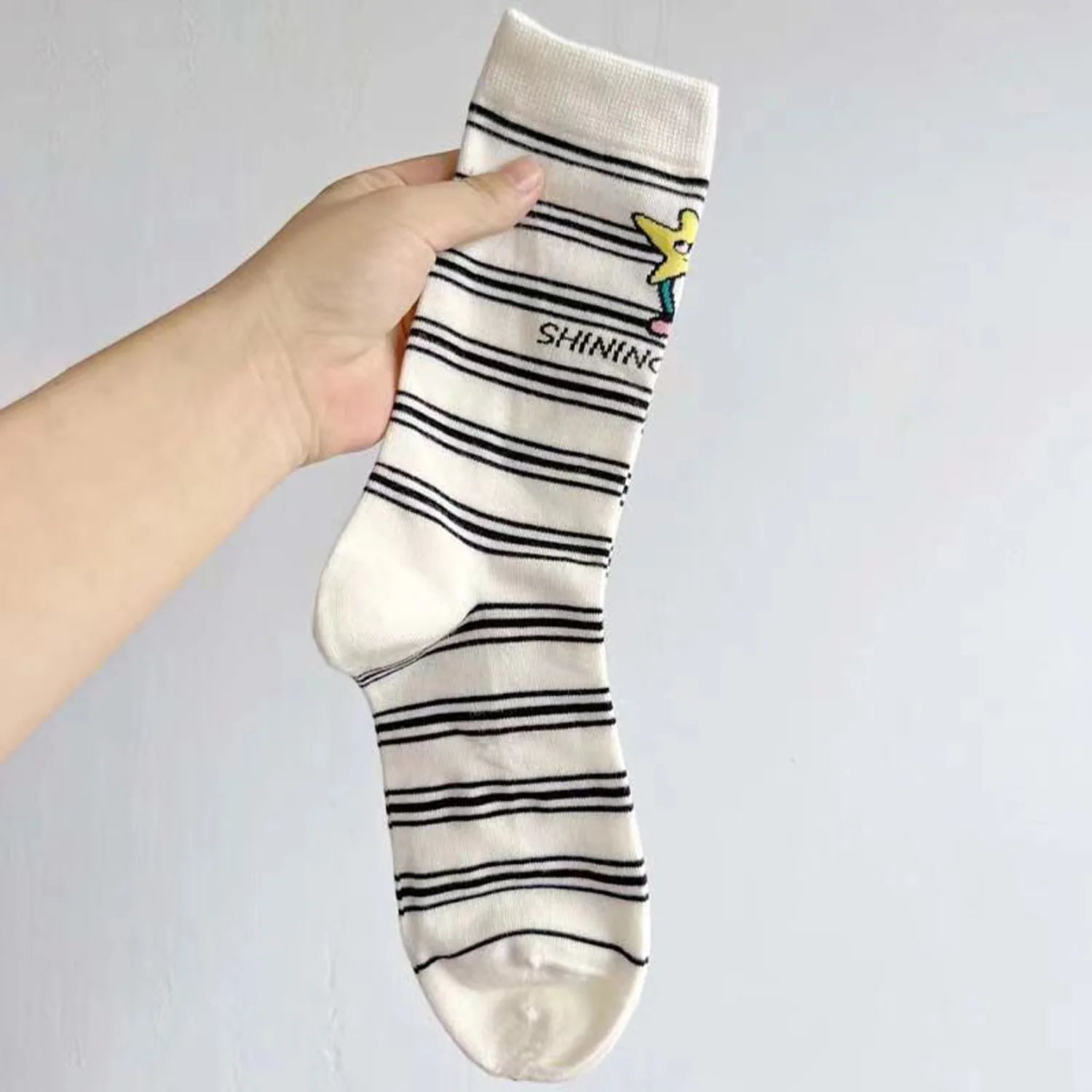 Lbsfy women socks cotton Autumn winter Korean cute kawaii harajuku cartoon rabbit star striped girl mid-tube crew sock lady stockings