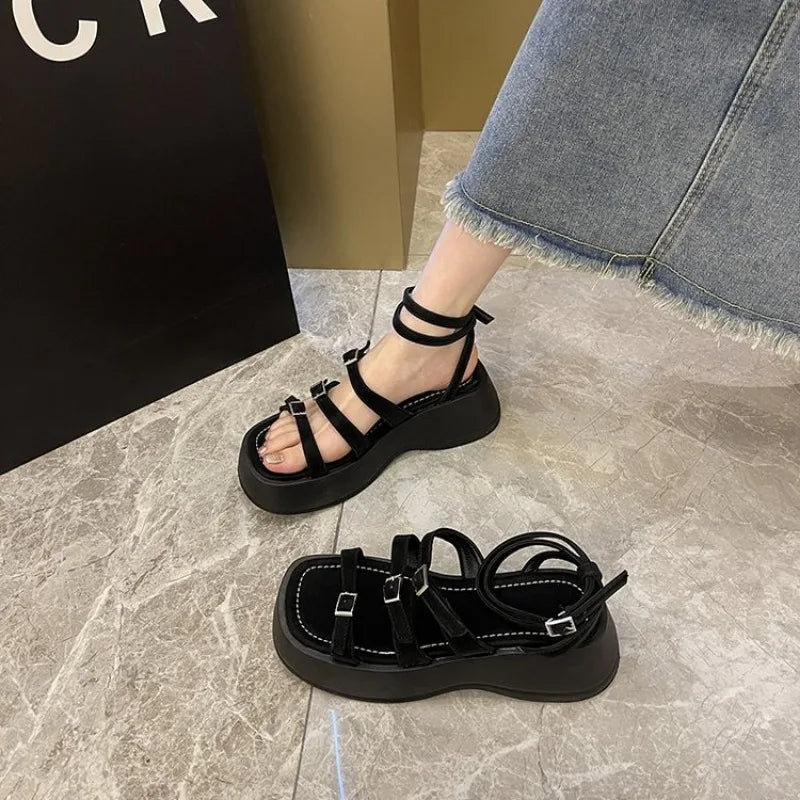LBSFY  -  New Double Buckle Sandals Women Wedge Fashion Summer Women Shoes Open Toe Platform Sandals Casual Black White Sandals Size 35-40