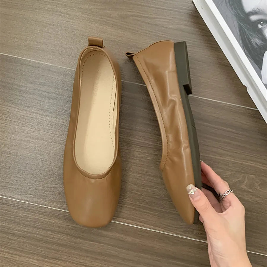 LBSFY -Women Shoes Brand Designer Mary Janes Shoes Woman Square Toe Japanned Leather Flats Vintage Narrow Band Loafers