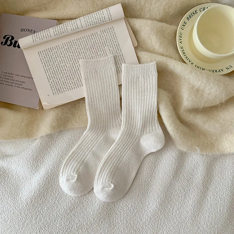 Lbsfy Warm Autumn Cashmere Thick Wool White Socks Women Winter Thicken Warm Harajuku Socks Cute Thermal Japanese Fashion Solid Color