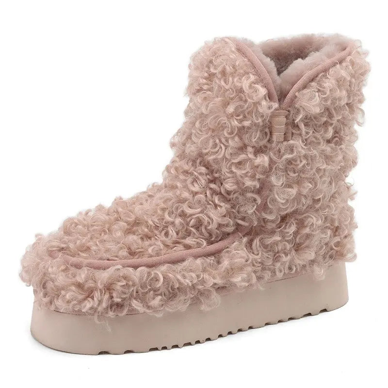 LBSFY  -  Size 35-41 New Fur Snow Boots Women Nature Wool Warm Winter Boots Fashion Pink Brown Platform Ankle Boots Ladies Shoes