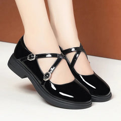 LBSFY -Spring Versatile Breathable Women Mary Jane Shoes Low Heel Buckle Strap Round Toe  Party Dance Soft Leather Single Shoes