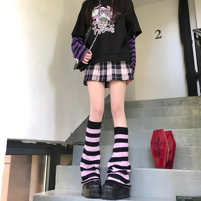 Lbsfy Socks Woman Autumn and Winter Leg Warmer Wide Legs Black White Lolita Socks for Women Stripe