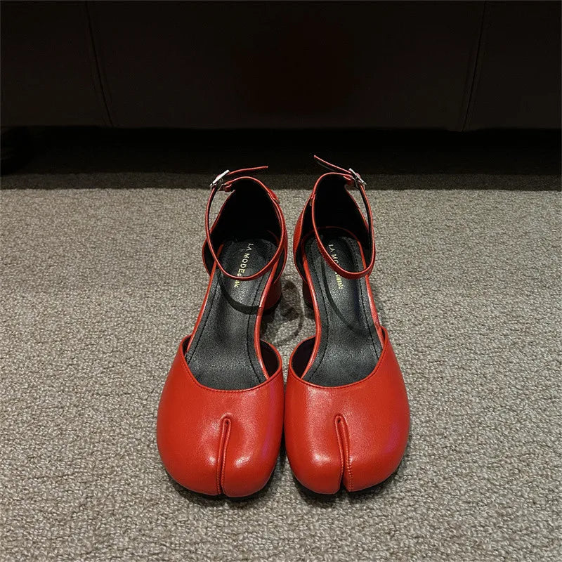 LBSFY -Fashion Tabi Ninja Women Shoes Round Split Toe Shallow Thick Heel Sandals Mid Heel Mary Janes Shoes Female Pumps Mujer