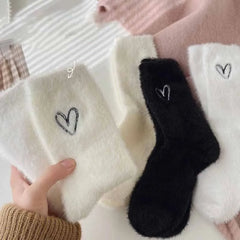 Lbsfy women socks Lovely Cozy Hairy Mink Velvet Autumn Winter Hosiery Thickened Plush Warm Sleep Home Fluffy White love heart Socks