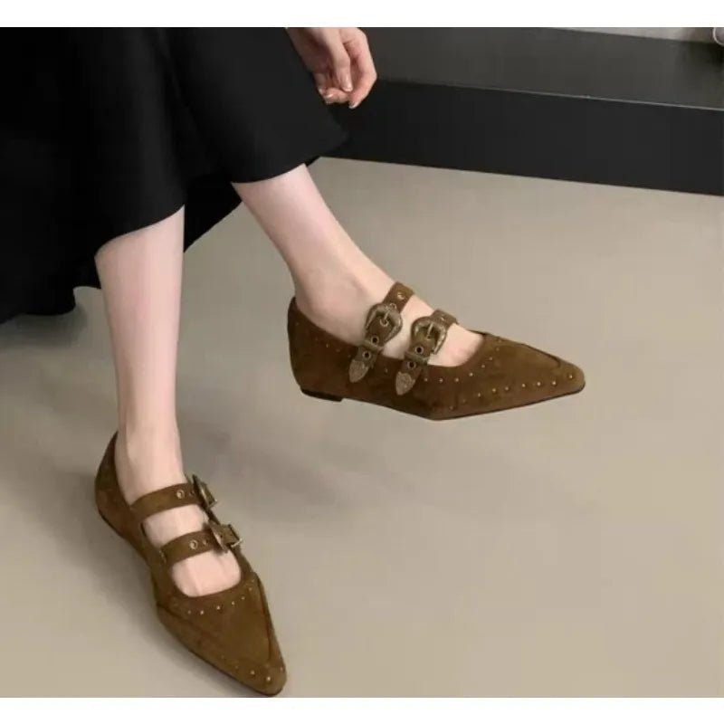 LBSFY -New Pointed Toe Women Mary Jane Shoes Fashion Shallow Buckle Shoes Ladies Casaul Dress Low Heel Leather Shoes Zapatos De Mujer