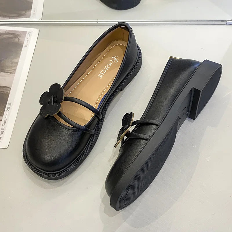 LBSFY  -  Retro Leather Flower Mary Jane Shoes for Women Spring Autumn Soft-soled Women's Designer Shoes Fashion Casual Low Heels Female