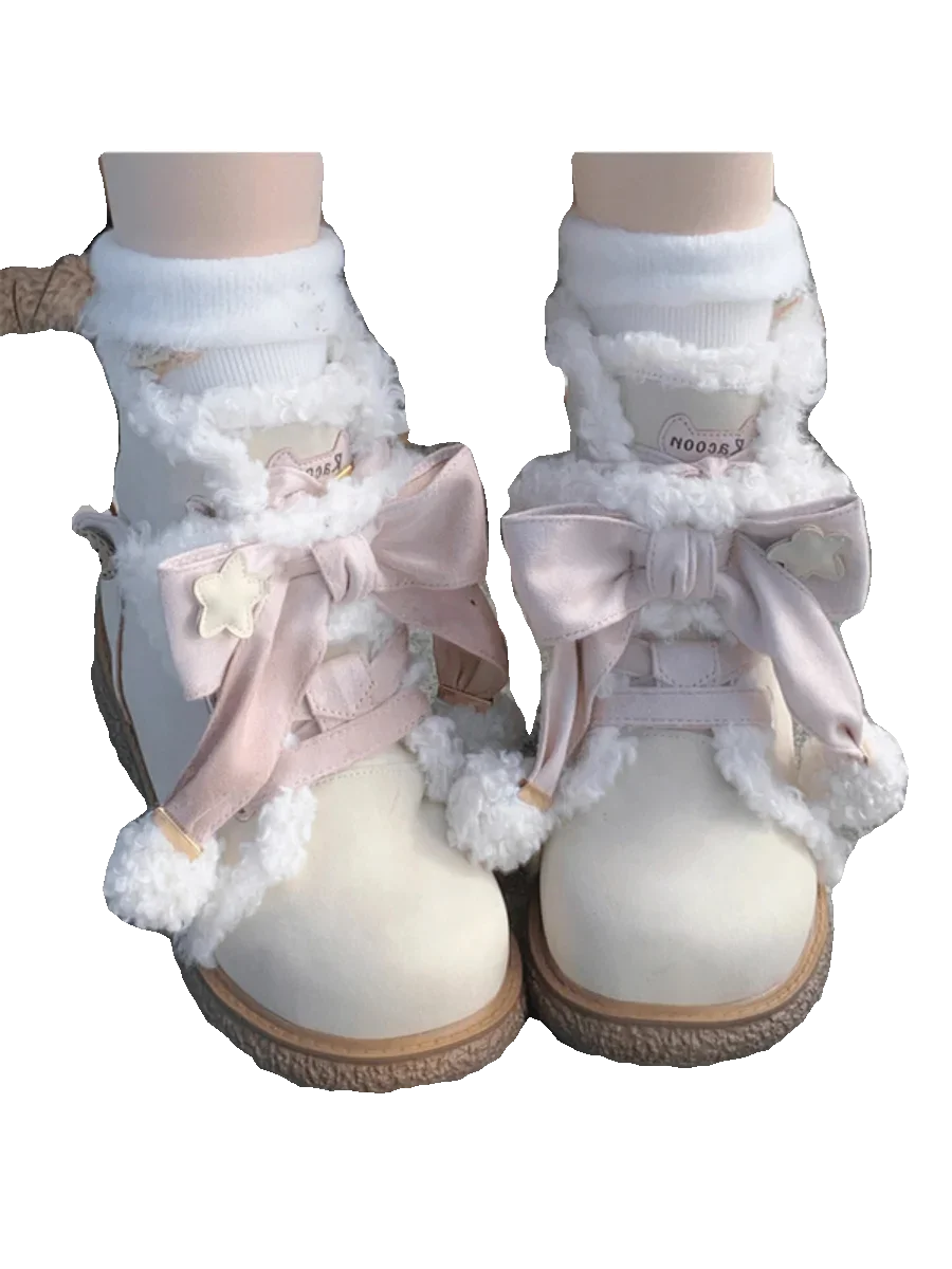 LBSFY  -  Lolita Thickened Snow Boots Female Cute Bow Sports Cotton Shoes Sweet Round Head Casual Platform Boot